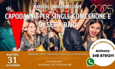 Martedi 31 Dicembre 2024 Capodanno Single 2025 con Dj Set a Bari (Ba)